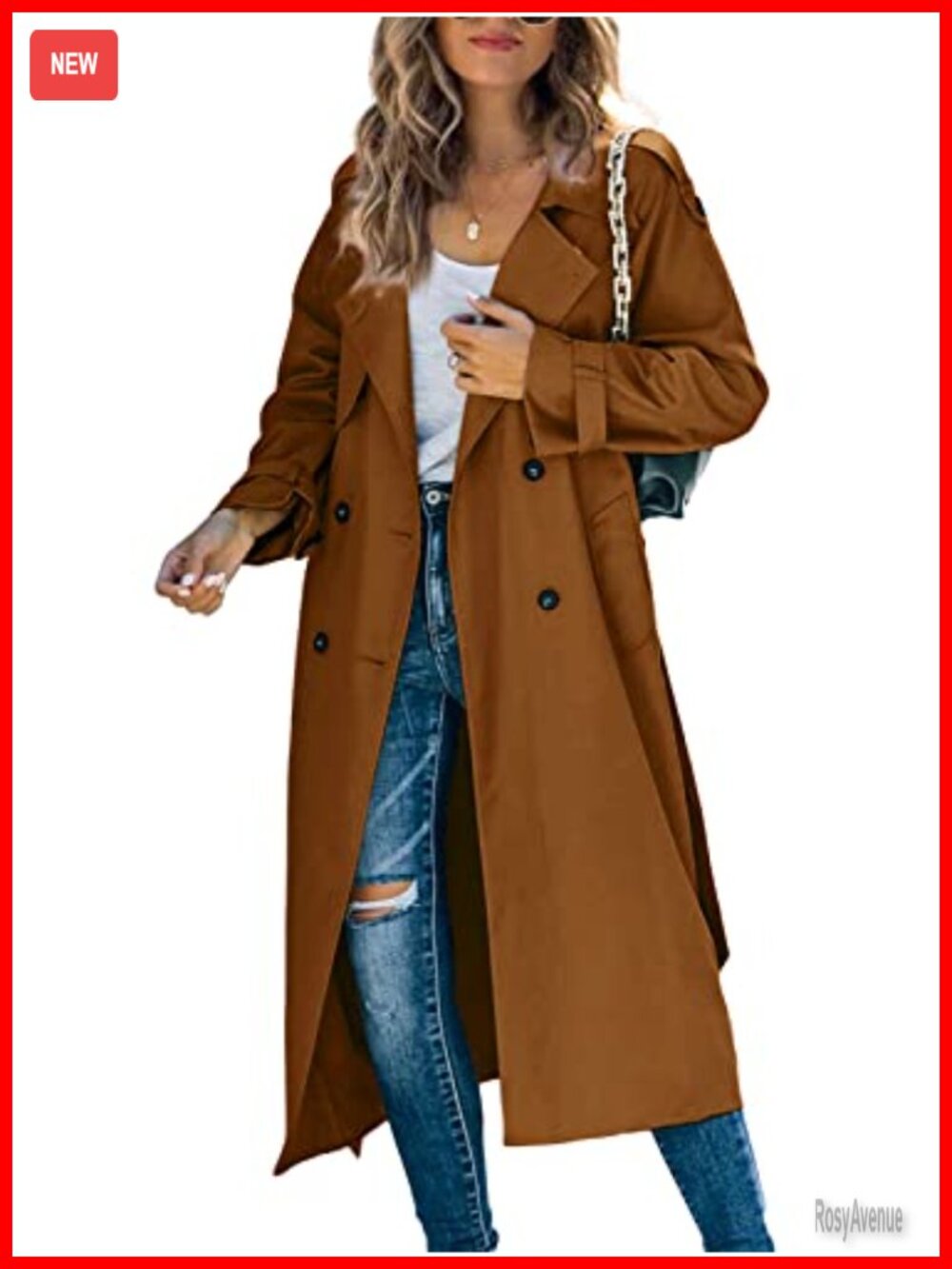 Makkrom Women's Trench Coat Double Breasted Belted Windproof Slim Fit
